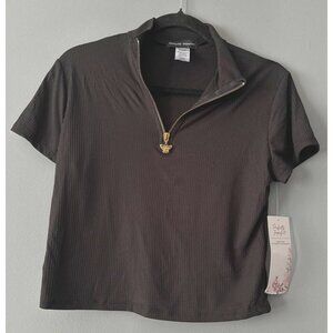 Perfectly Imperfect Y2K Butterfly Zip Crop Top Women’s Large L Black Retro
